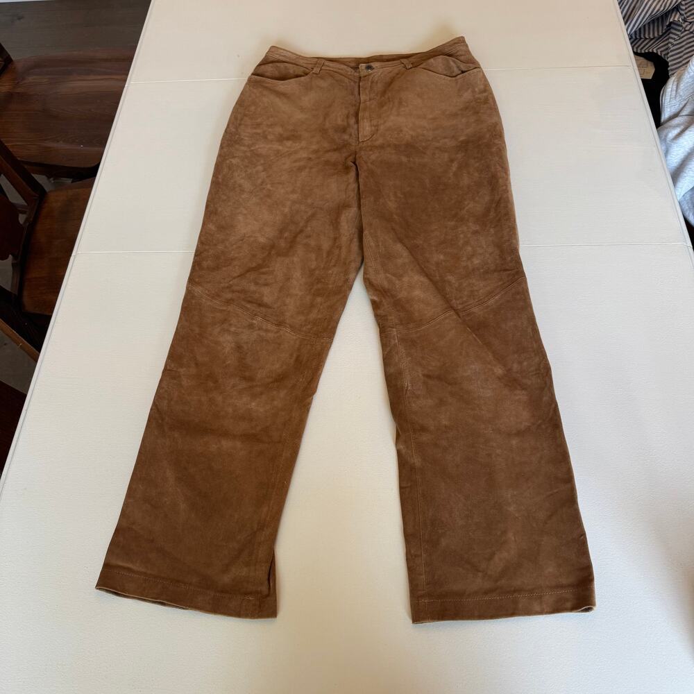 Vintage J. Khaki Suede Leather Pants Tan Camel Y2K Straight Leg Boho 90s Sz 12